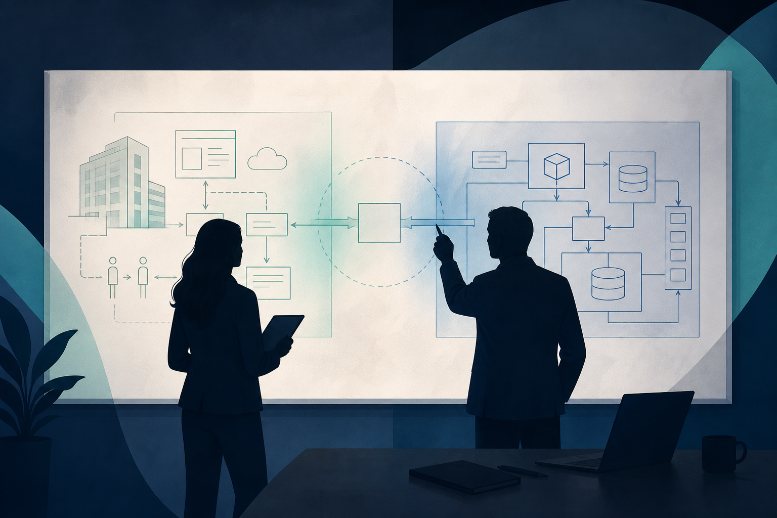 Illustration of pre-sales engineers mapping customer needs to architecture